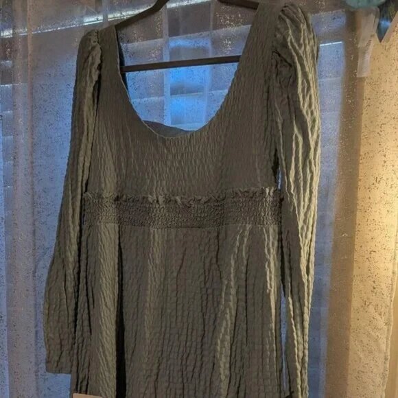 NWT ASOS Design Square Neck Shirred Textured Dusty Blue Long Sleeve Dress Size10 - Picture 5 of 12